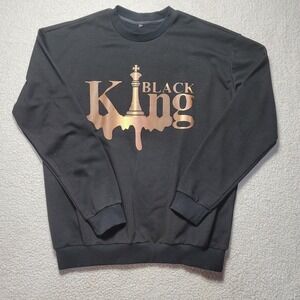 Black King Graphic Sweatshirt Mens 3XL Gold Metallic Drip Chess Crew Neck Black